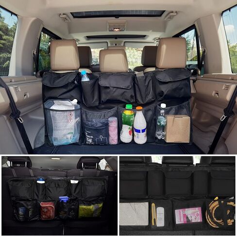 منظم صندوق السيارة لسيارات الدفع الرباعي، ومنظمات السيارات وتخزين المقعد الخلفي القابل للطي، مقاس 42.5 بوصة، منظم صندوق أدوات الشاحنة، ملحقات شبكة الشحن، صندوق السيارة، تخزين معلق باللون الأسود in Kuwait
