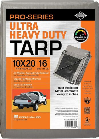6x8 Ultra Heavy Duty Tarp, Extra Thick 16 Mil, UV Resistant, Grommets Every 18 Inches - Waterproof Plastic Poly Tarpaulin - (Reversible, Silver and Black) (6' x 8') in Saudi Arabia