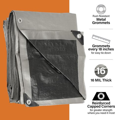 6x8 Ultra Heavy Duty Tarp, Extra Thick 16 Mil, UV Resistant, Grommets Every 18 Inches - Waterproof Plastic Poly Tarpaulin - (Reversible, Silver and Black) (6' x 8') in Saudi Arabia