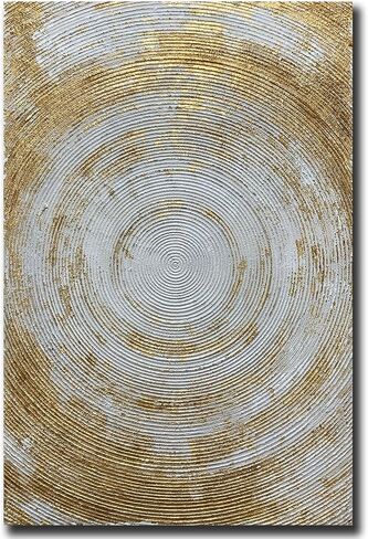 Boieesen Art، 24x36 بوصة حديثة مرسومة يدويًا برقائق ذهبية دوائر بيضاء جدار فن تجريدي بسيط من القماش لوحة زيتية لتزيين الحائط فن خشبي داخل إطار جاهز للتعليق in Kuwait