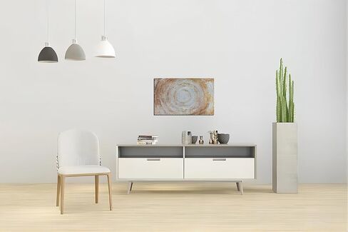 Boieesen Art، 24x36 بوصة حديثة مرسومة يدويًا برقائق ذهبية دوائر بيضاء جدار فن تجريدي بسيط من القماش لوحة زيتية لتزيين الحائط فن خشبي داخل إطار جاهز للتعليق in Kuwait