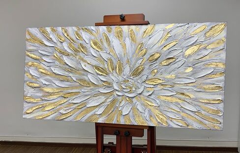 ART8YUQI Paintings - Texture color Wall Art Abstract Modern Landscape Abstract Gold and Silver Flower Artwork Oil Painting for Decor 24x48 Inch in Saudi Arabia