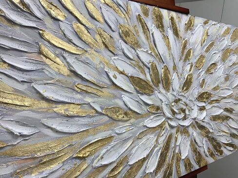 ART8YUQI Paintings - Texture color Wall Art Abstract Modern Landscape Abstract Gold and Silver Flower Artwork Oil Painting for Decor 24x48 Inch in Saudi Arabia