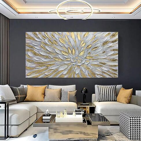 ART8YUQI Paintings - Texture color Wall Art Abstract Modern Landscape Abstract Gold and Silver Flower Artwork Oil Painting for Decor 24x48 Inch in Saudi Arabia