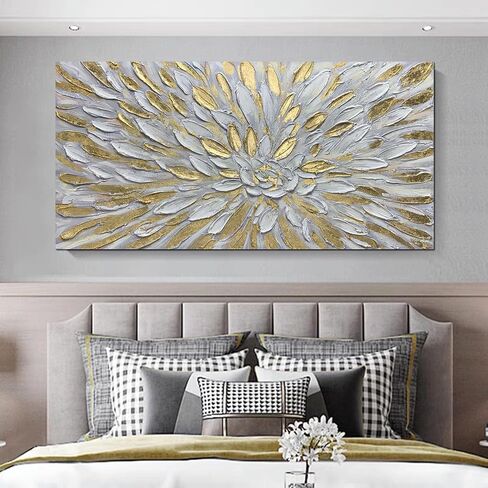 ART8YUQI Paintings - Texture color Wall Art Abstract Modern Landscape Abstract Gold and Silver Flower Artwork Oil Painting for Decor 24x48 Inch in Saudi Arabia