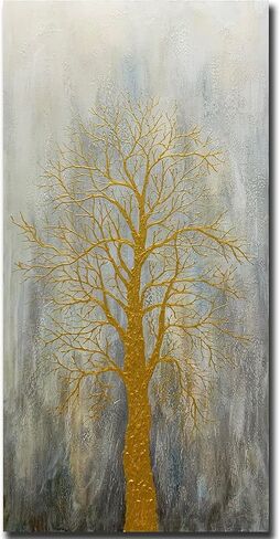 ART8YUQI Paintings - Texture color Wall Art Abstract Modern Landscape Abstract Gold and Silver Flower Artwork Oil Painting for Decor 24x48 Inch in Kuwait