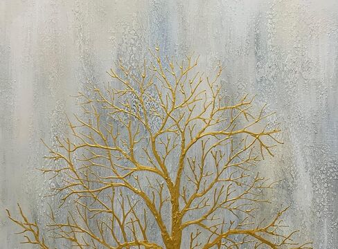 ART8YUQI Paintings - Texture color Wall Art Abstract Modern Landscape Abstract Gold and Silver Flower Artwork Oil Painting for Decor 24x48 Inch in Kuwait