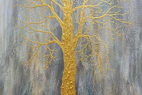 ART8YUQI Paintings - Texture color Wall Art Abstract Modern Landscape Abstract Gold and Silver Flower Artwork Oil Painting for Decor 24x48 Inch in Kuwait