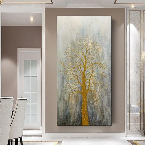 ART8YUQI Paintings - Texture color Wall Art Abstract Modern Landscape Abstract Gold and Silver Flower Artwork Oil Painting for Decor 24x48 Inch in Kuwait