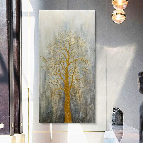 ART8YUQI Paintings - Texture color Wall Art Abstract Modern Landscape Abstract Gold and Silver Flower Artwork Oil Painting for Decor 24x48 Inch in Kuwait