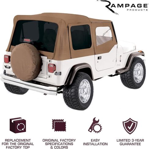 RAMPAGE PRODUCTS Rampage Factory Replacement Soft Top | Sail Cloth, Black Diamond Color with Tinted Windows | 919935 | Fits 2011 - 2018 Jeep Wrangler JK 2-Door in Saudi Arabia