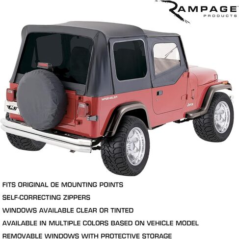 RAMPAGE PRODUCTS Rampage Factory Replacement Soft Top | Sail Cloth, Black Diamond Color with Tinted Windows | 919935 | Fits 2011 - 2018 Jeep Wrangler JK 2-Door in Saudi Arabia