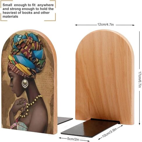 Afro African American Woman Pattern Wood Bookends Decorative Bookend Non-Skid Office Book Stand for Books Office Files Magazine Large in Kuwait