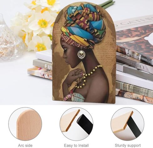 Afro African American Woman Pattern Wood Bookends Decorative Bookend Non-Skid Office Book Stand for Books Office Files Magazine Large in Kuwait