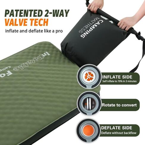 Self Inflating Sleeping Pad, 4in Ultra-Thick Foam Camping Car Mattress with Air Pump Sack, Sleeping Mat for Adults Inflatable Camping Pad Mattress, Single Cot Bed, Travel, Car, Tent, Home, Olive Green in Saudi Arabia
