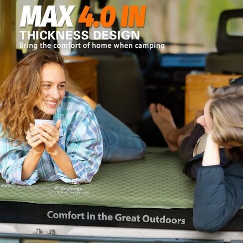 Self Inflating Sleeping Pad, 4in Ultra-Thick Foam Camping Car Mattress with Air Pump Sack, Sleeping Mat for Adults Inflatable Camping Pad Mattress, Single Cot Bed, Travel, Car, Tent, Home, Olive Green in Saudi Arabia