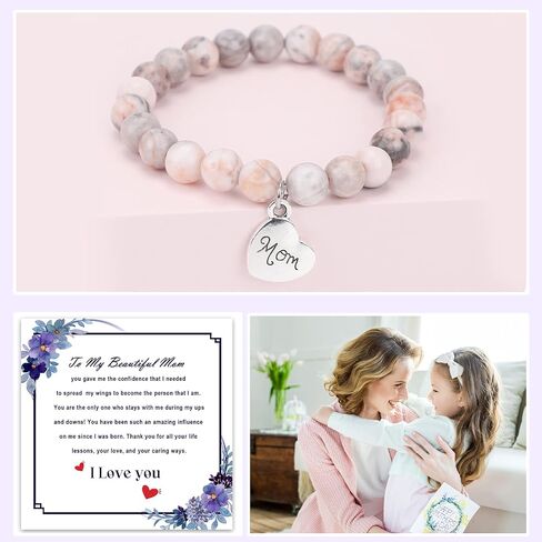 Natural Stone Mom Bracelets for Women, Mothers Day Gifts for Mom from Daughter Son, Birthday Christmas Valentines Day Jewelry Gifts for Mom Mother, Best Mom Gifts in Saudi Arabia