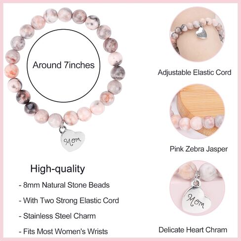 Natural Stone Mom Bracelets for Women, Mothers Day Gifts for Mom from Daughter Son, Birthday Christmas Valentines Day Jewelry Gifts for Mom Mother, Best Mom Gifts in Saudi Arabia