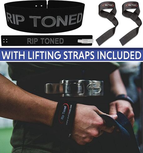 Rip Toned Lever Belt with Bonus Lifting Straps - 4" Leather Weight Lifting & Powerlifting Back Support - 10mm Belt for Strength Training, Xfit, Bodybuilding, MMA in Saudi Arabia