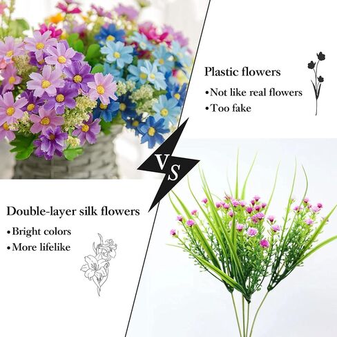 Artificial Flowers for Decoration 6 Bundles Fake Flowers Blue Silk Flowers with Stems Outdoor Artificial Plants & Flowers Faux Flowers Bulk Spring Daisy Farmhouse Fake Plants for Home Decor Indoor in Saudi Arabia