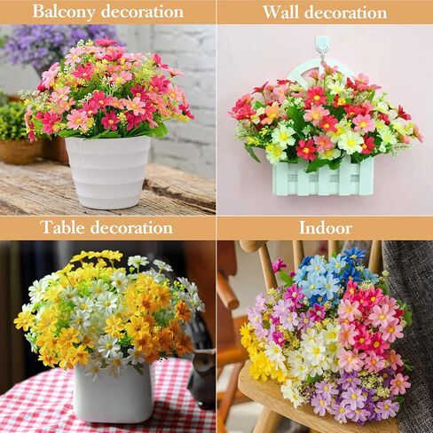 Artificial Flowers for Decoration 6 Bundles Fake Flowers Blue Silk Flowers with Stems Outdoor Artificial Plants & Flowers Faux Flowers Bulk Spring Daisy Farmhouse Fake Plants for Home Decor Indoor in Saudi Arabia
