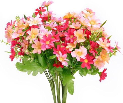 Artificial Flowers for Decoration 6 Bundles Fake Flowers Blue Silk Flowers with Stems Outdoor Artificial Plants & Flowers Faux Flowers Bulk Spring Daisy Farmhouse Fake Plants for Home Decor Indoor in Saudi Arabia