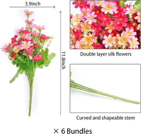 Artificial Flowers for Decoration 6 Bundles Fake Flowers Blue Silk Flowers with Stems Outdoor Artificial Plants & Flowers Faux Flowers Bulk Spring Daisy Farmhouse Fake Plants for Home Decor Indoor in Saudi Arabia