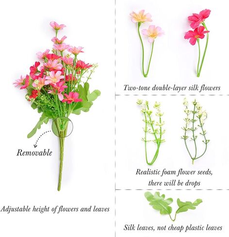 Artificial Flowers for Decoration 6 Bundles Fake Flowers Blue Silk Flowers with Stems Outdoor Artificial Plants & Flowers Faux Flowers Bulk Spring Daisy Farmhouse Fake Plants for Home Decor Indoor in Saudi Arabia