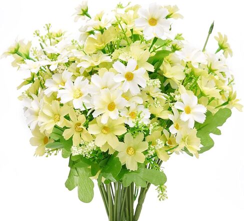 Artificial Flowers for Decoration 6 Bundles Fake Flowers Blue Silk Flowers with Stems Outdoor Artificial Plants & Flowers Faux Flowers Bulk Spring Daisy Farmhouse Fake Plants for Home Decor Indoor in Saudi Arabia