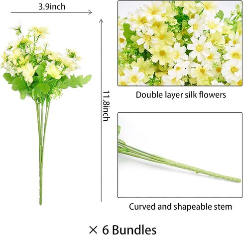 Artificial Flowers for Decoration 6 Bundles Fake Flowers Blue Silk Flowers with Stems Outdoor Artificial Plants & Flowers Faux Flowers Bulk Spring Daisy Farmhouse Fake Plants for Home Decor Indoor in Saudi Arabia