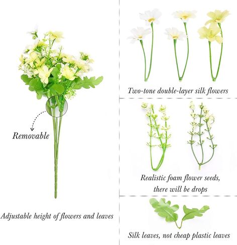 Artificial Flowers for Decoration 6 Bundles Fake Flowers Blue Silk Flowers with Stems Outdoor Artificial Plants & Flowers Faux Flowers Bulk Spring Daisy Farmhouse Fake Plants for Home Decor Indoor in Saudi Arabia