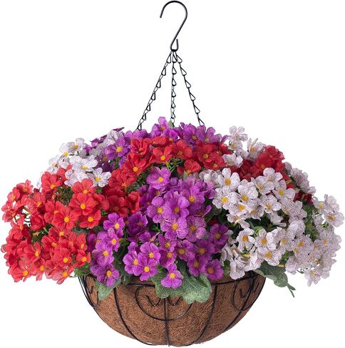 Fall Flowers Artificial for Decoration，Artificial Hanging Flowers for Outdoors,Realistic Silk Petunias Basket Fake Plants,Garden Thanksgiving Autumn Courtyard Front Porch Patio (Orange Brown) in Kuwait