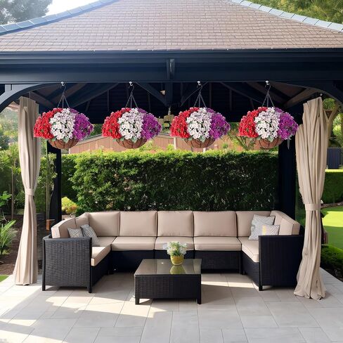 Fall Flowers Artificial for Decoration，Artificial Hanging Flowers for Outdoors,Realistic Silk Petunias Basket Fake Plants,Garden Thanksgiving Autumn Courtyard Front Porch Patio (Orange Brown) in Kuwait