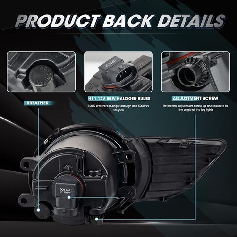 مجموعة مصابيح الضباب للقيادة لسيارة Toyota Sienna 2011 2012 2013 2014 2015 2016 2017 مع لمبات H11 12V 55W متضمنة مفتاح ومجموعة أسلاك (الحافة السوداء) in Kuwait