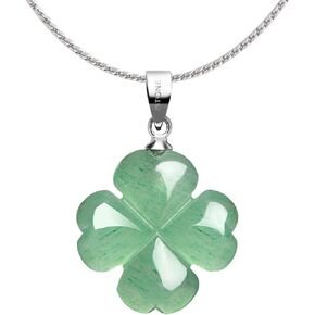 iSTONE St. Patrick's Day Four Leaf Clover Pendant Necklace Green Aventurine Gemstone Pendant Necklace 18" in Kuwait