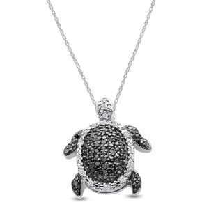 1/4 Cttw قلادة سلحفاة من الماس باللونين الأبيض والأسود مع سلسلة 18 بوصة مطلية بالذهب الأبيض عيار 14 قيراط. فضة استرلينية عيار 925 in Kuwait