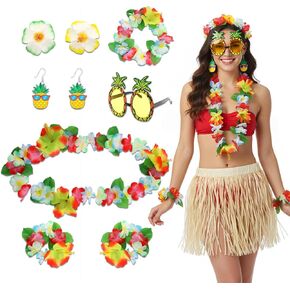 Hawaiian Outfits Accessories Set for Women, 8 PCS Hawaii Hula Dress Up Accessory for Summer Beach Favors Supplies in Kuwait