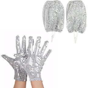 قطعتان من أغطية جوارب الترتر الفضي وقفازات الترتر اللامعة، إكسسوارات زي نجم الرقص 80s 90s ملابس مرحلة البوب ​​لحفلات الهالوين التنكرية in Kuwait