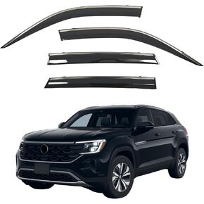 أقنعة النوافذ واقيات المطر تناسب 2018-2026 VW Atlas Cross Sport مع زخرفة من الفولاذ المقاوم للصدأ، ملحقات مظلات النوافذ الجانبية للنوافذ الخارجية، 2019 2020 2021 2022 2023 2024 2025 in Kuwait