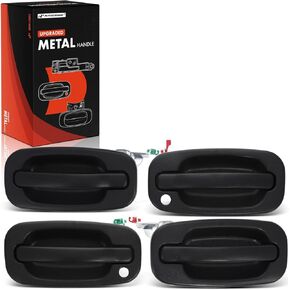 A-Premium Exterior Door Handles - Upgraded Metal - Compatible with Chevrolet & GMC - 2000-2007 Silverado/Sierra 1500 2500 3500, Tahoe Suburban Avalanche Yukon, Textured Black, 4-PC Set, Front & Rear in Kuwait