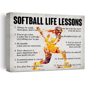 Hijie Softball Poster Canvas Wall Art for Home Bedroom Decor, Positive Baseball Life Lessons Canvas Print Painting, Gifts for Softball Lovers Women, 12x15 Inch in Kuwait