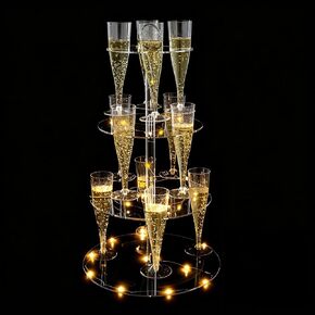 Cocktail Tree Stand, Clear Acrylic Drink Tower, 3 Tier - 12 Holders with Light String for Party For Champagne, Martini, Margarita Cups, 12.4″*21.5″ in Kuwait
