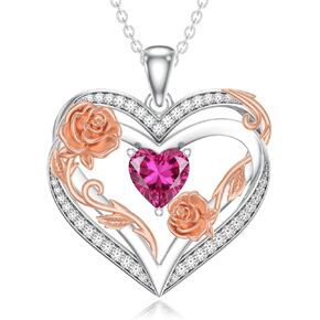 Birthstone Necklace for Women Heart Pendant Birthstone Jewelry Birthday Anniversary Christmas Mother's Day Jewelry Gift for Mom Wife Sister Daughter Girlfriend Her in Saudi Arabia