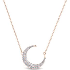 Fascinating Diamonds 14K Gold/Silver 5/8 Carat Round Cut Lab Grown Diamond Crescent Moon Necklace Pendant With 18" Chain For Her (SI1-SI2 Clarity, G-H Color, 0.60 Ctw) Premium Collection in Kuwait