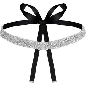 حزام من حجر الراين للفستان الرسمي، أحزمة من حجر الراين للنساء بمقاس كبير، أحزمة زفاف عريضة لامعة لفستان الزفاف أو تنورة الدنيم، زينة إكسسوارات نسائية، أسود in Kuwait