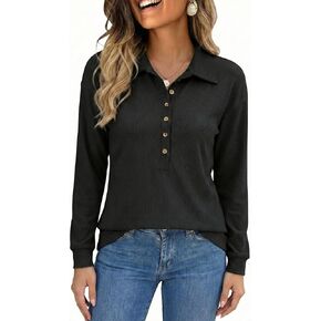 TASAMO سترة نسائية عادية كم طويل زر هينلي الرقبة البلوز تونك القمم موضة خريف وشتاء 2025 وتتسابق in Kuwait