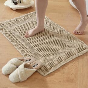Waffle Bath Mat - Non Slip Bathroom Rugs - Washable Super Absorbent & Quick Dry Bath Mats with Tassels for Hallway Bedroom Laundry Room,17" x 24",Brown in Saudi Arabia