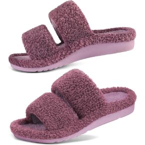Litfun Women's Fuzzy House Slippers with Moderate Arch Support Open Toe Cozy Bedroom Shoes Indoor, Purple, EU36 in Kuwait