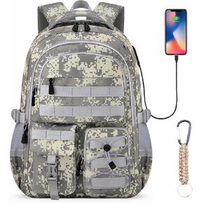 حقيبة ظهر مدرسية للأولاد - حقيبة ظهر مموهة للأولاد للمدرسة الابتدائية المتوسطة - حقيبة كتب للطلاب المموهة ذات سعة كبيرة 18 بوصة مع جيوب متعددة، ومنفذ شحن USB وسلسلة مفاتيح in Kuwait