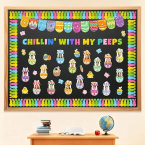 145pcs Easter Bulletin Board Decorations, Chillin' With My Peeps Easter Bulletin Board，Easter Egg Bunny Cutout Diy for Easter Spring Theme Decorations in Kuwait